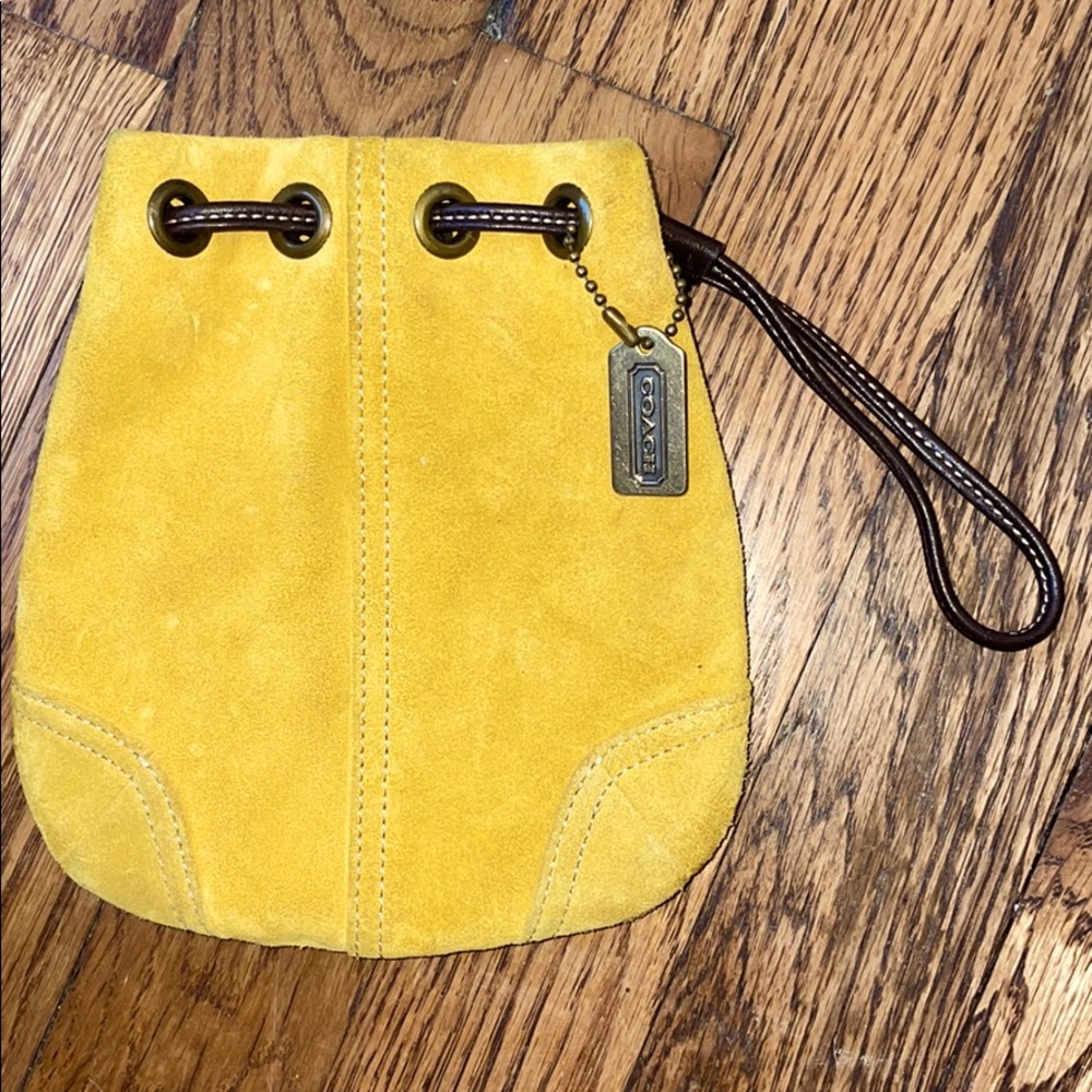 Coach yellow drawstring wristlet pouch
